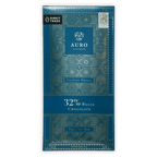 Auro White Chocolate 32% bar in teal silver geometric wrapper, Filipino origin