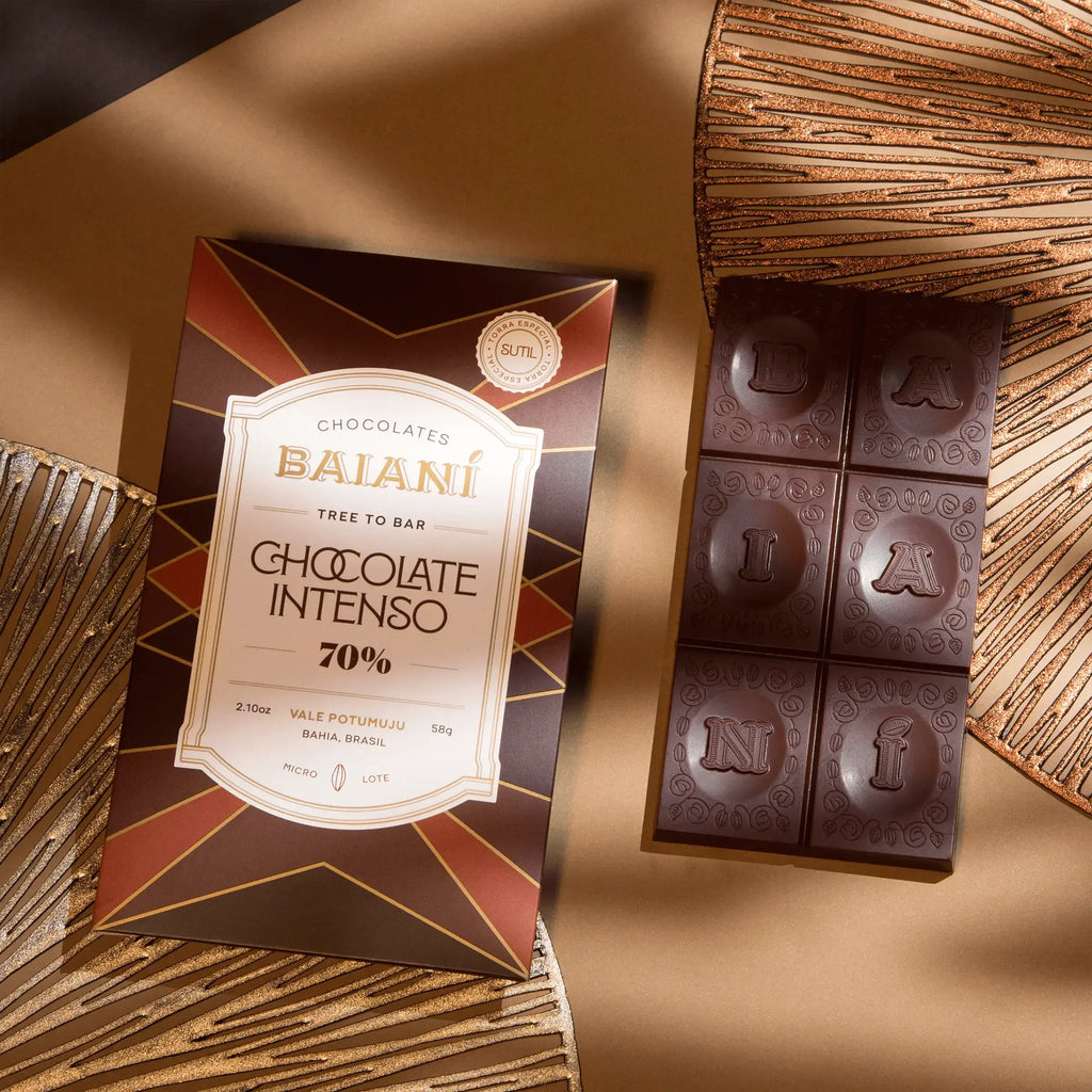 Baiani Bold Roast Trinitario 70% dark chocolate bar in sleek packaging