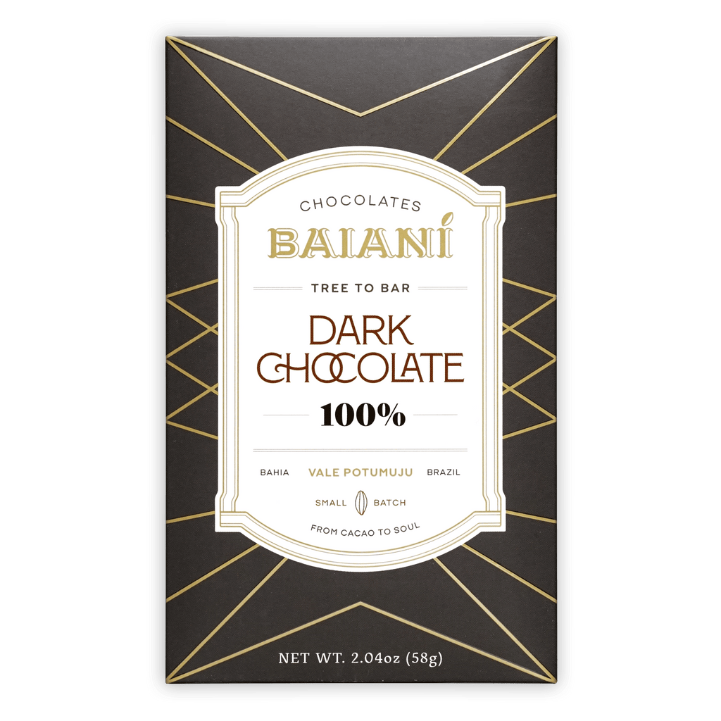 Baiani Dark Bahia 100% dark chocolate bar in black gold wrapper