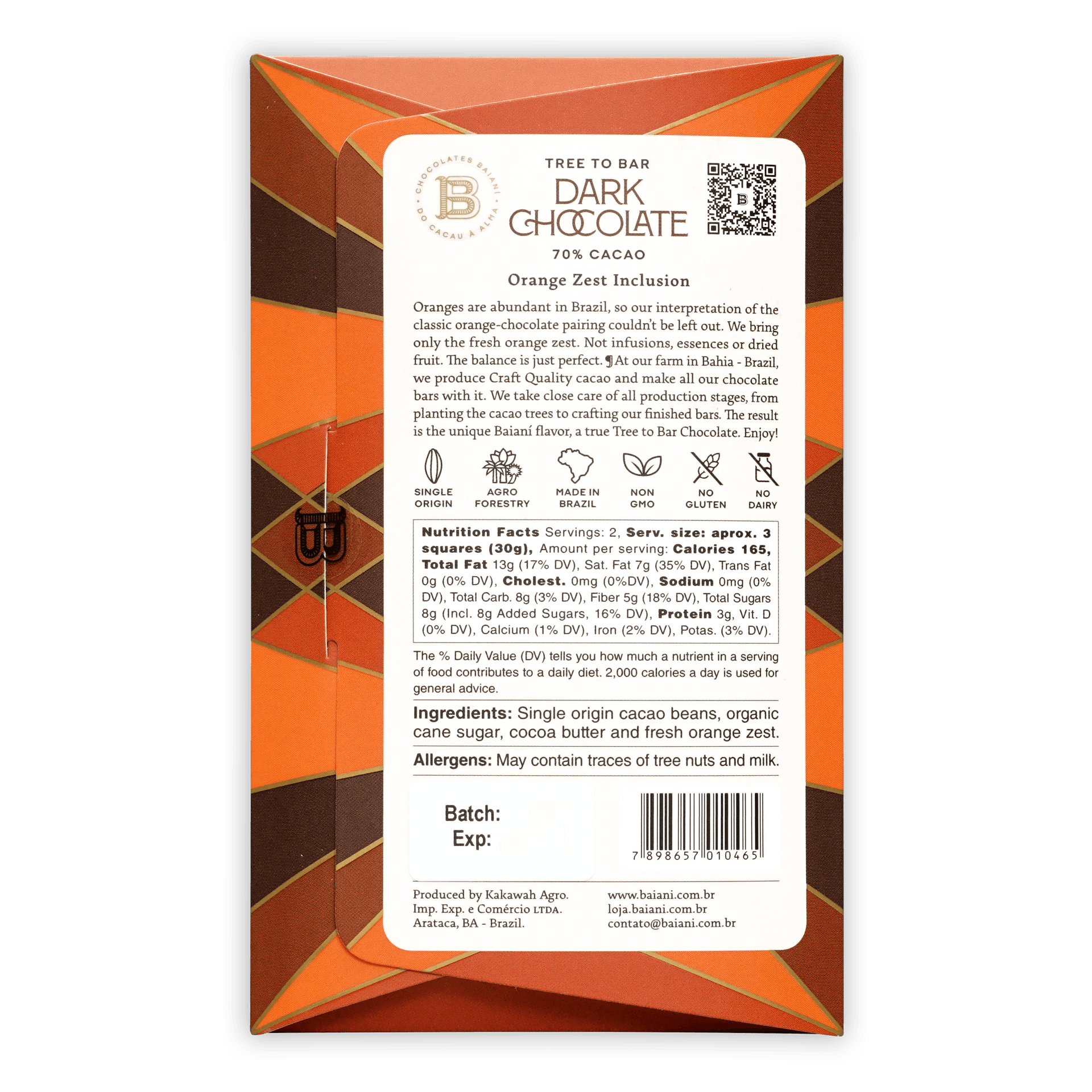 Baiani Dark Chocolate with Orange Zest 70% wrapper