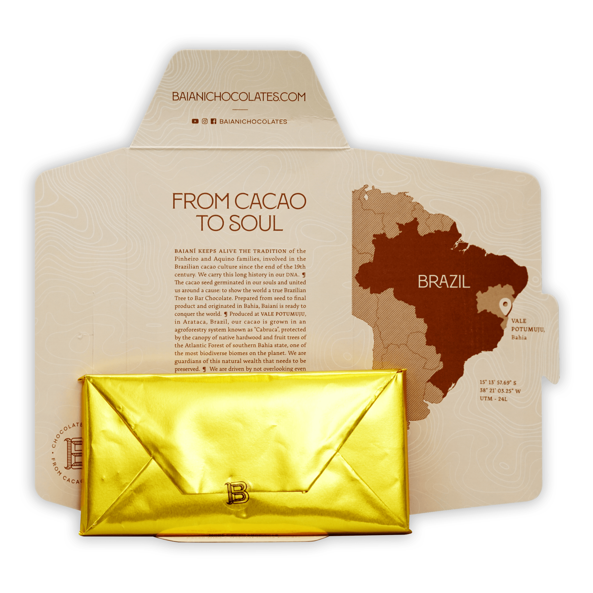 Baiani Dark w/ Caipirinha 65% gold foil chocolate bar in branded envelope
