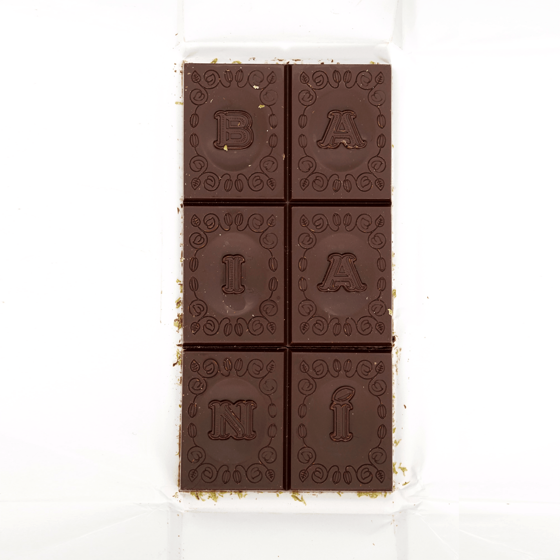 Baiani Dark w/ Caipirinha 65% chocolate bar with embossed lettering