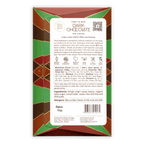 Baiani dark chocolate bar with lime and chili nibs 70 wrapped in a green brown and red geometric patterned box