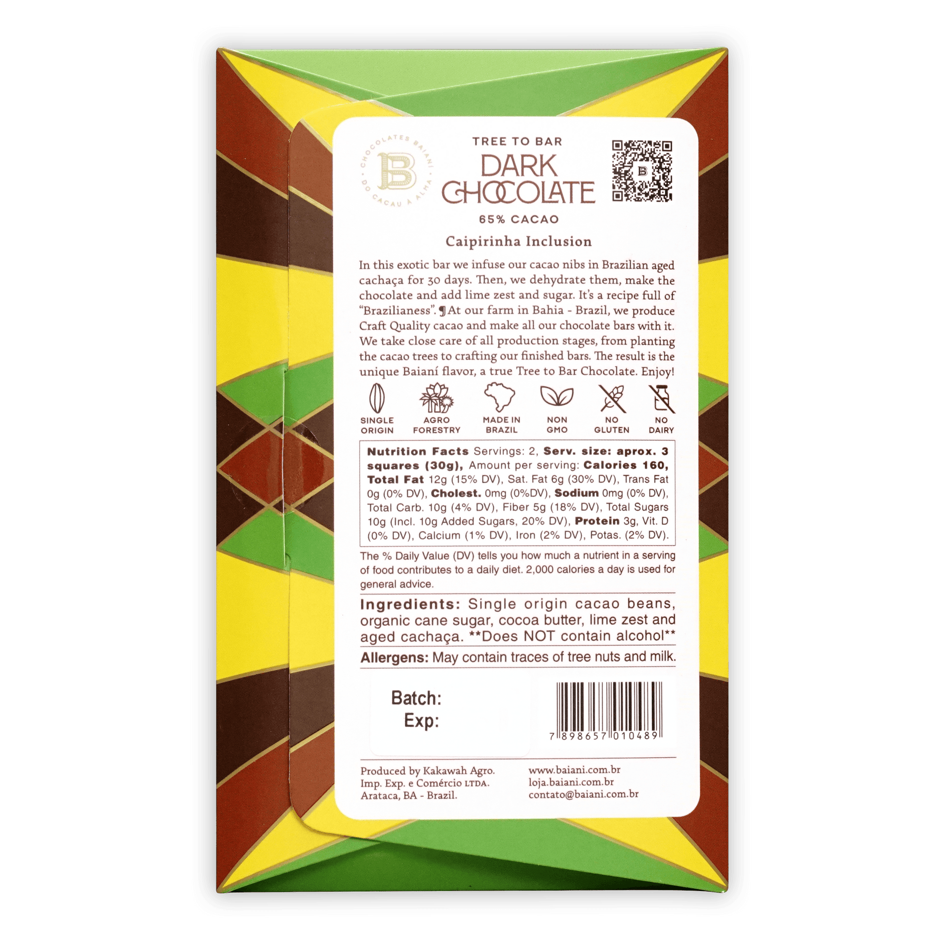 Baiani Inclusion Chocolate Bundle 5 Bars vibrant geometric wrapper