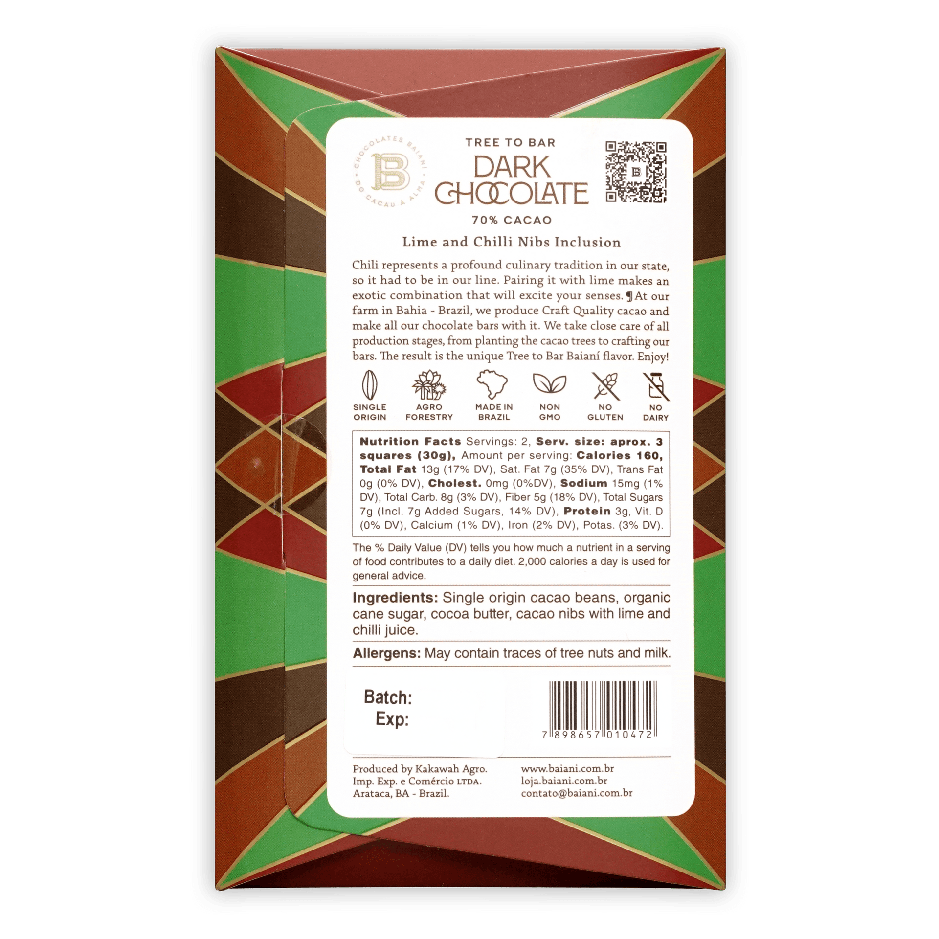 Baiani Inclusion Chocolate Bundle: tree-to-bar dark chocolate with lime chili nibs