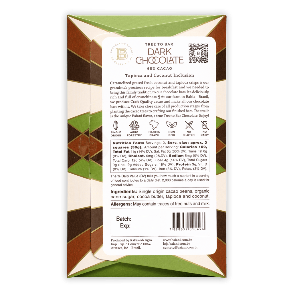 Baiani Inclusion Chocolate Bundle: 65% cacao tree-to-bar with tapioca-coconut