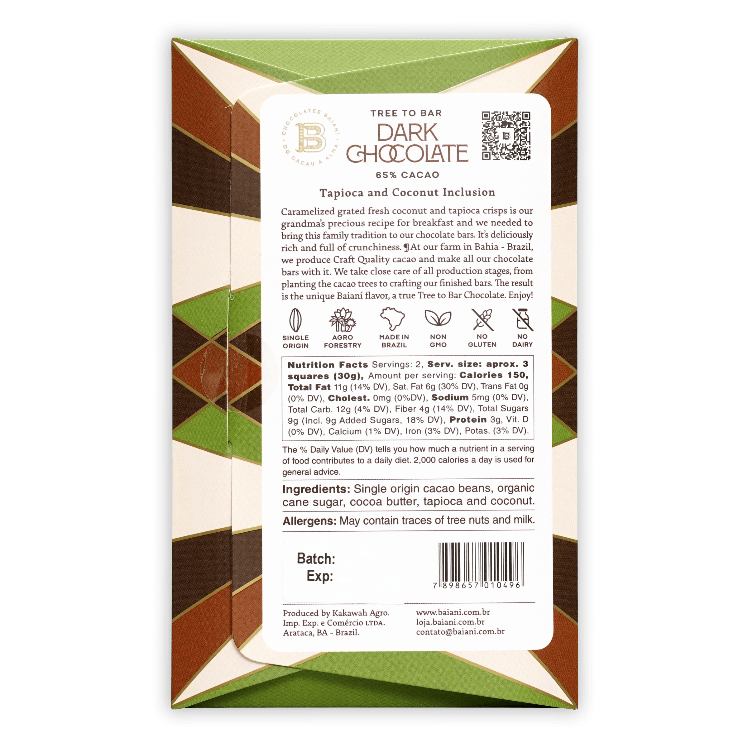 Baiani Inclusion Chocolate Bundle: 65% cacao tree-to-bar with tapioca-coconut