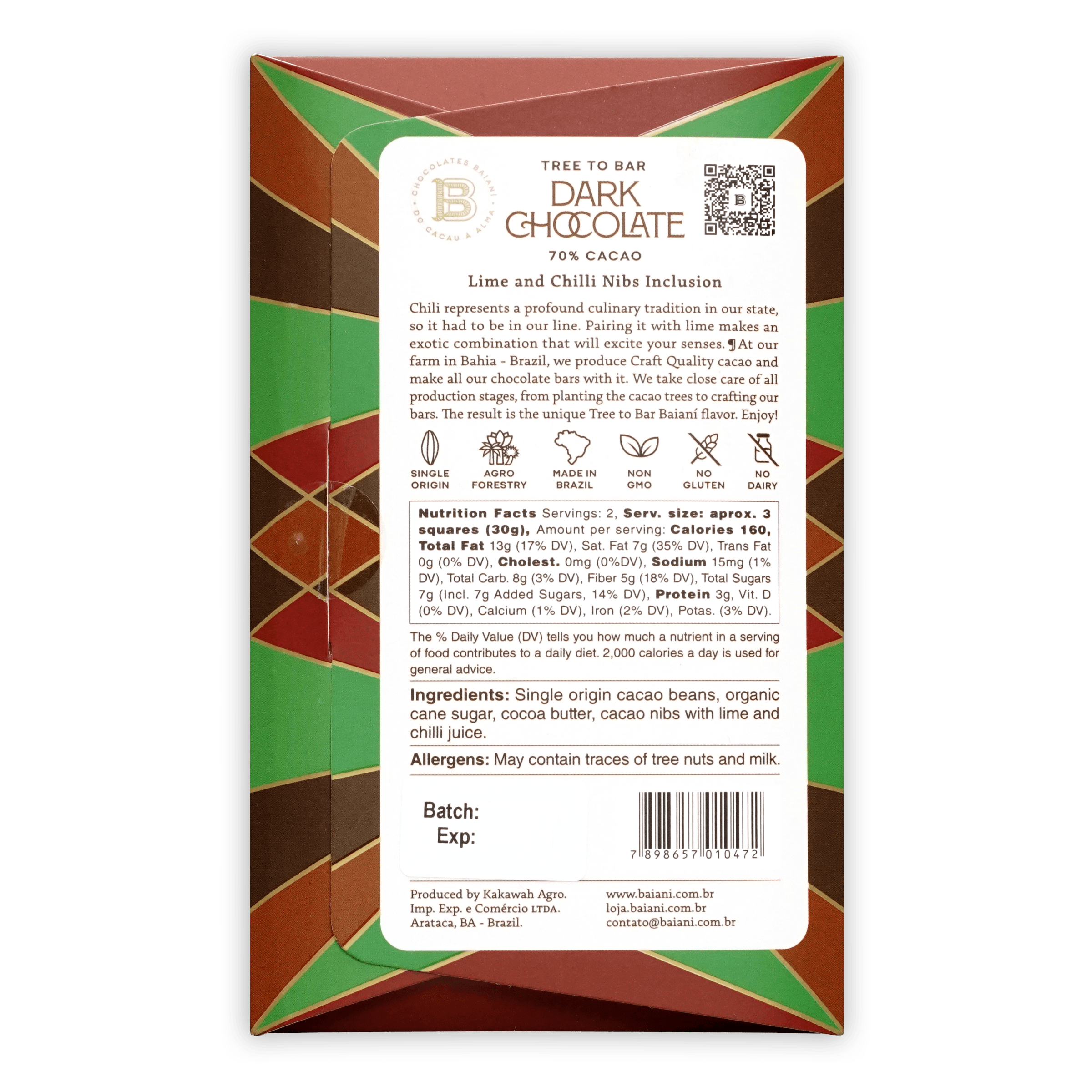 Baiani Inclusion Chocolate Bundle: tree-to-bar dark chocolate with lime chili nibs