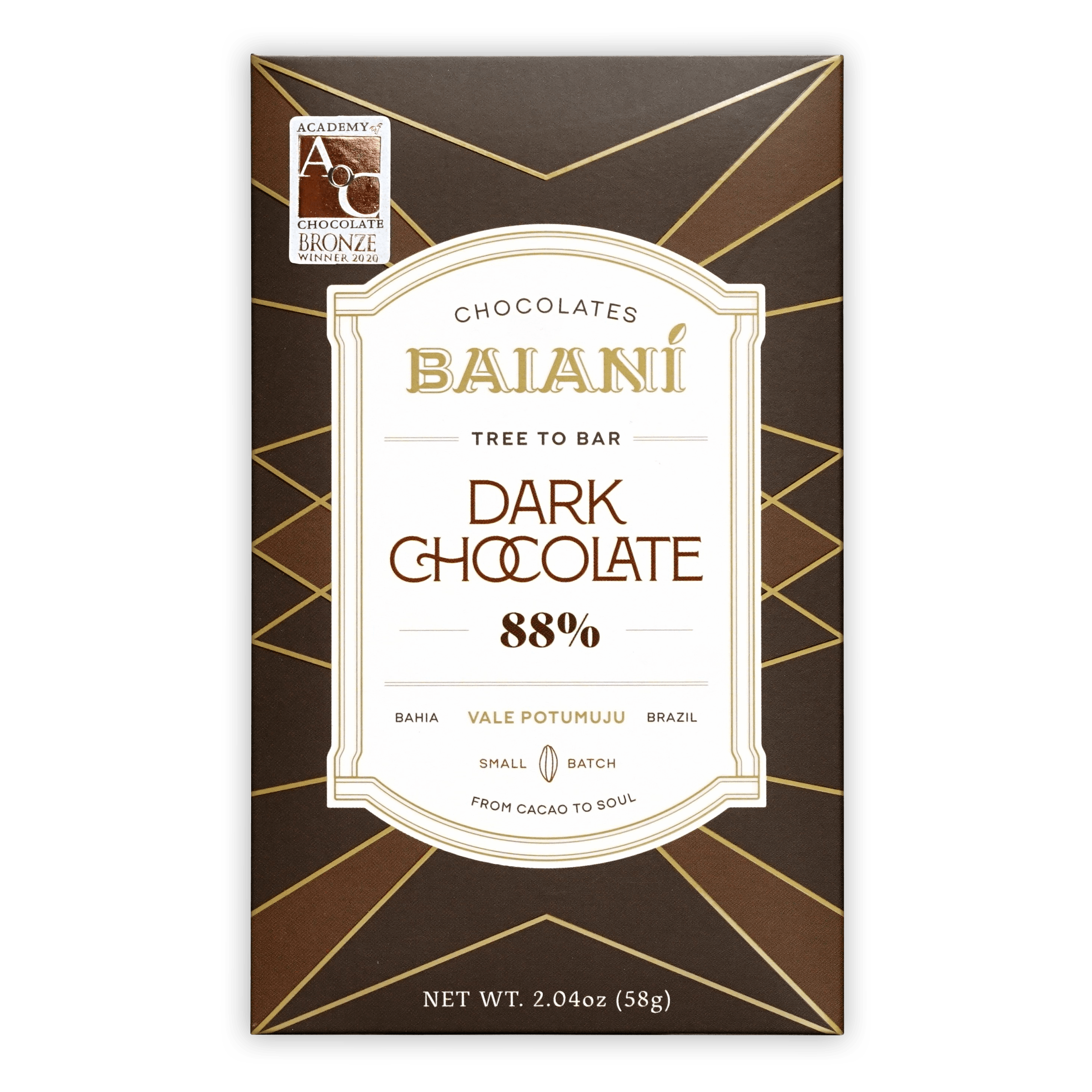 Baiani Special Blend Dark 88% chocolate bar in brown gold wrapper