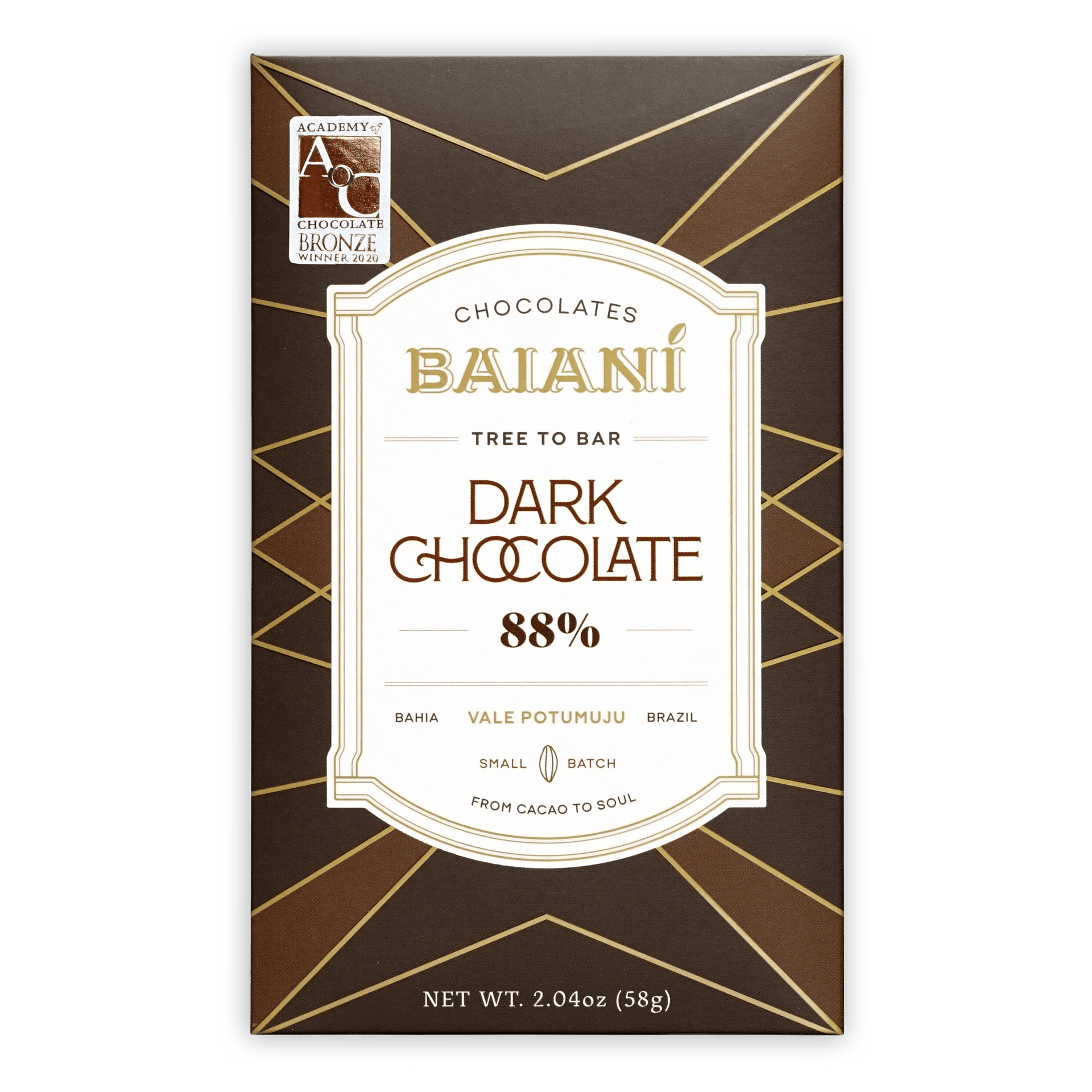 Baiani Special Blend Dark 88% chocolate bar in brown gold wrapper