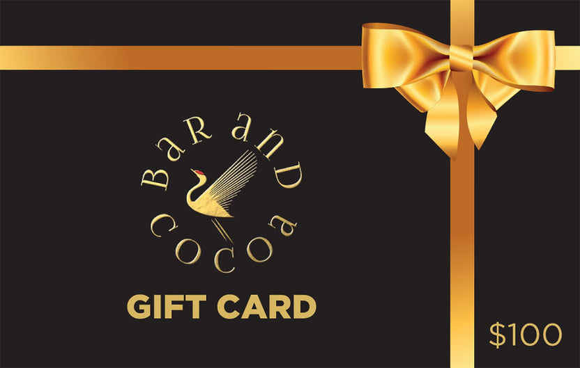 Bar & Cocoa digital gift card with black design, gold foil lettering and bow