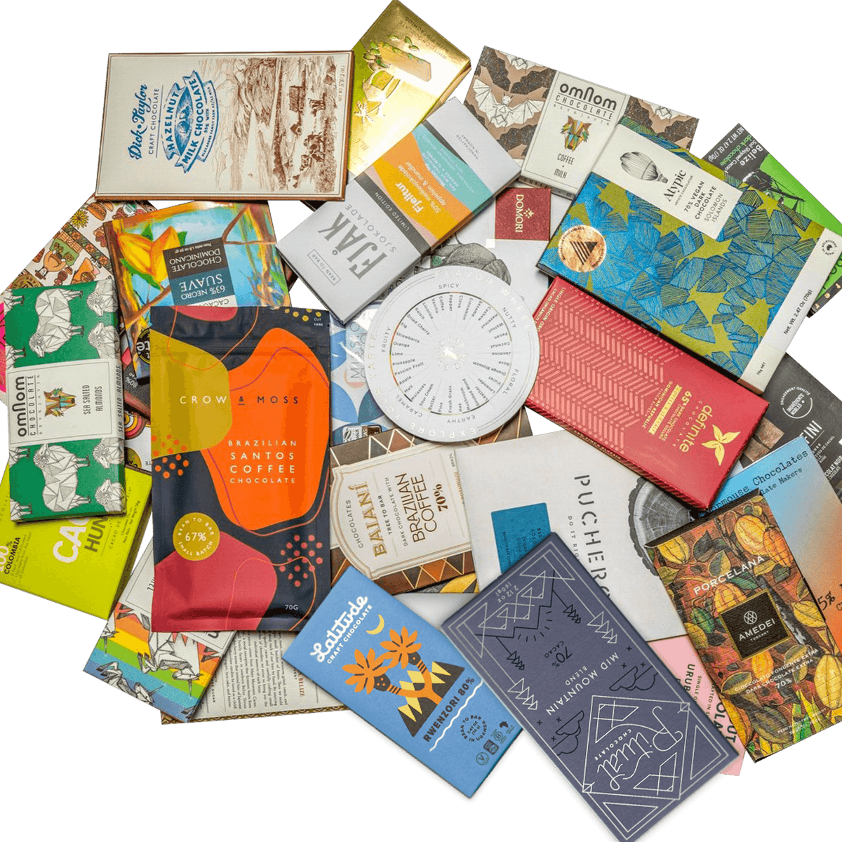 Bar & Cocoa Ultimate Chocolate Tote with 25 vibrant artisanal bars from Brazil