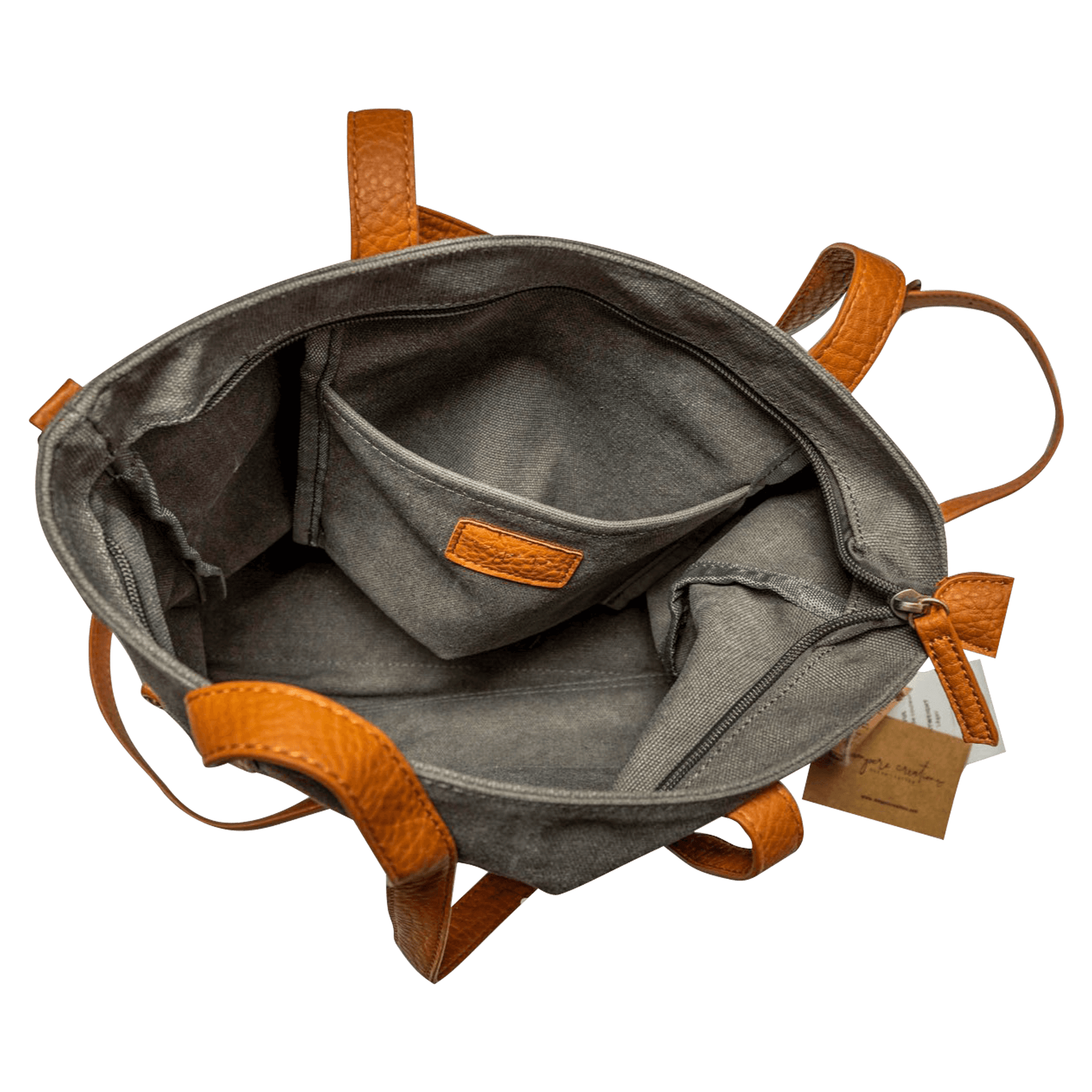 Gray canvas Bar & Cocoa Ultimate Chocolate Tote with tan leather handles