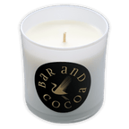 Bar & Cocoa Chocolate Candle in white frosted jar with gold bird label