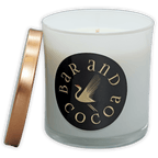 Bar & Cocoa chocolate candle in white frosted jar with rose gold lid
