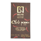 Belvie Chili Pepper Dark Chocolate 70% cacao bar with chili illustrations