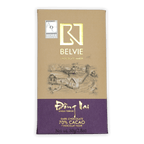 Belvie Dong Nai 70% chocolate bar in beige purple wrapper with village sketch