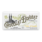Bonnat Cote d’Ivoire 75% white chocolate bar with green gold cathedral lettering