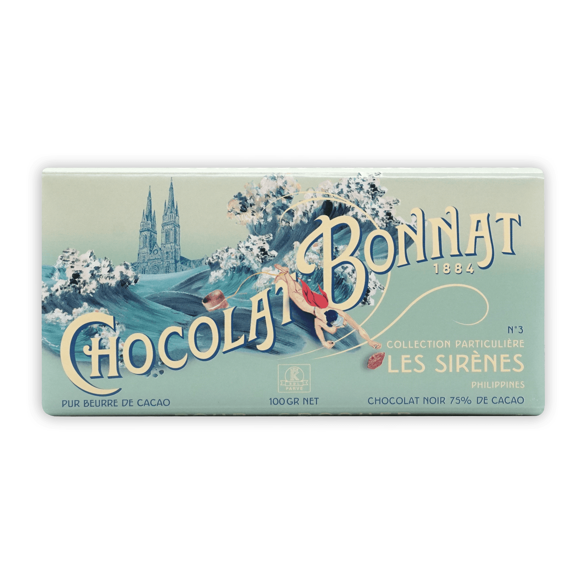 Vintage Bonnat Les Sirenes Philippines 75% chocolat bonnat 1884 mermaid wrapper