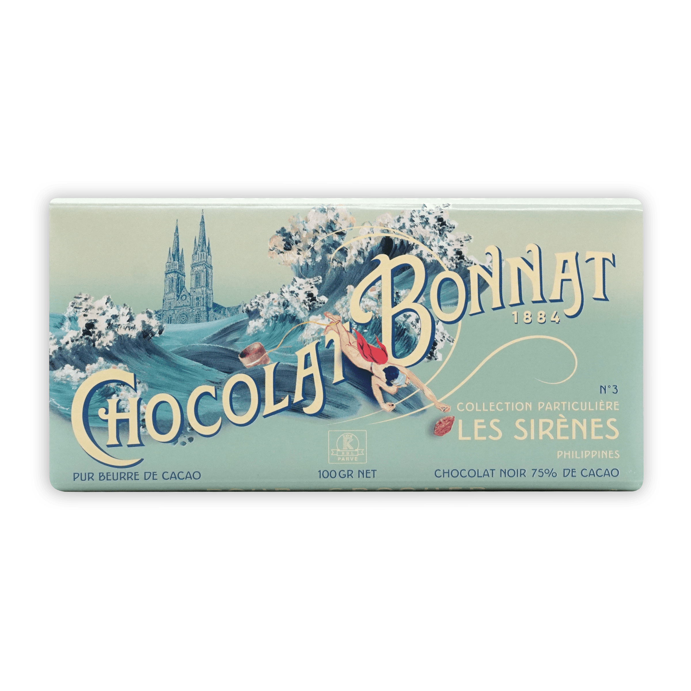 Vintage Bonnat Les Sirenes Philippines 75% chocolat bonnat 1884 mermaid wrapper