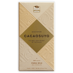 Cacaosuyo Piura Milk 50% cream chocolate bar wrapper with gold Incan designs