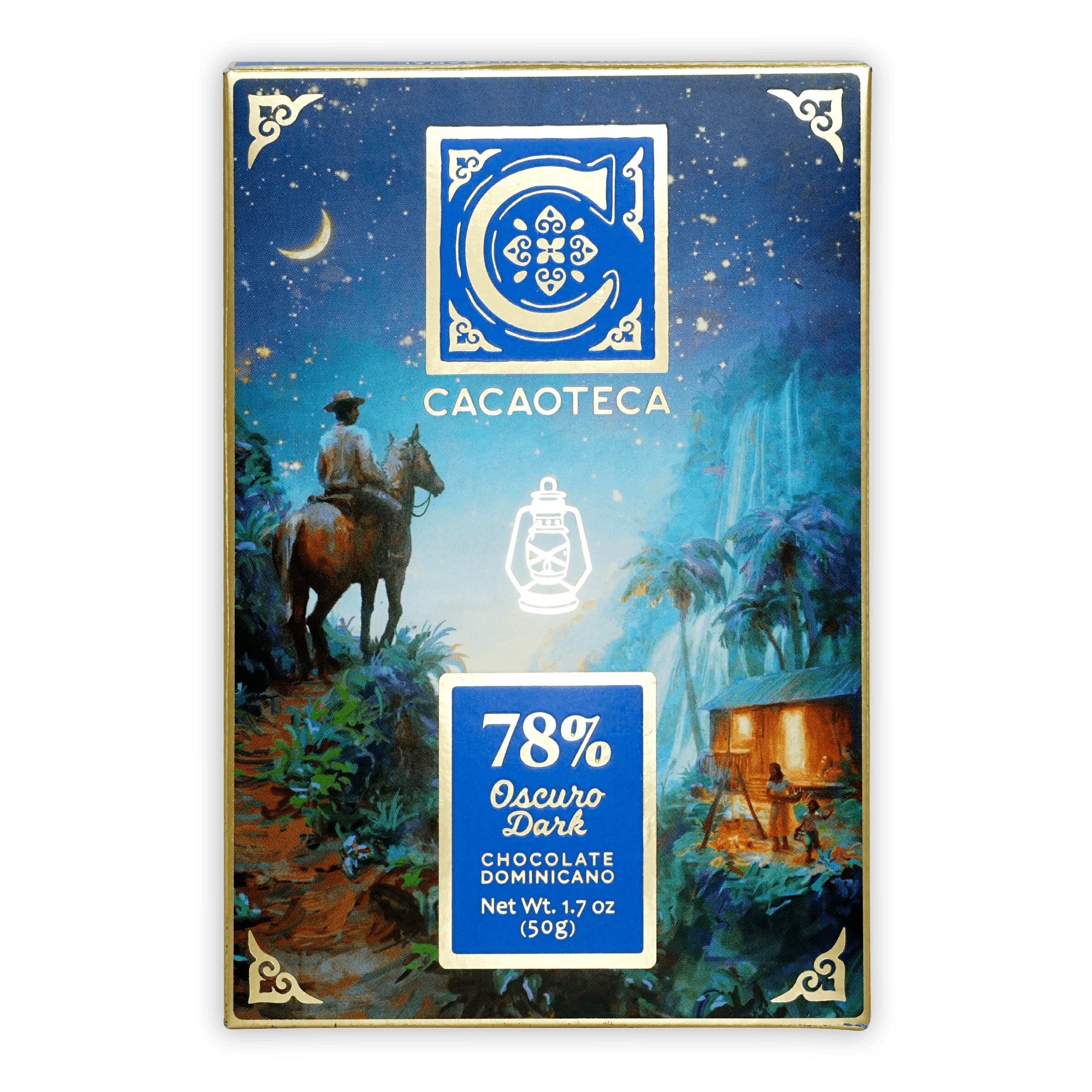 Cacaoteca 78% dark chocolate bar in moonlit jungle wrapper