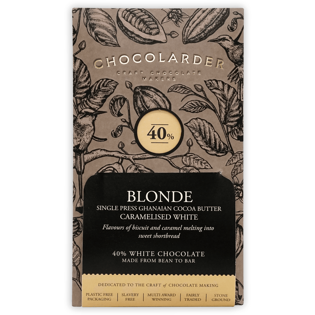 Chocolarder Caramelized Blonde White 40% chocolate bar wrapper
