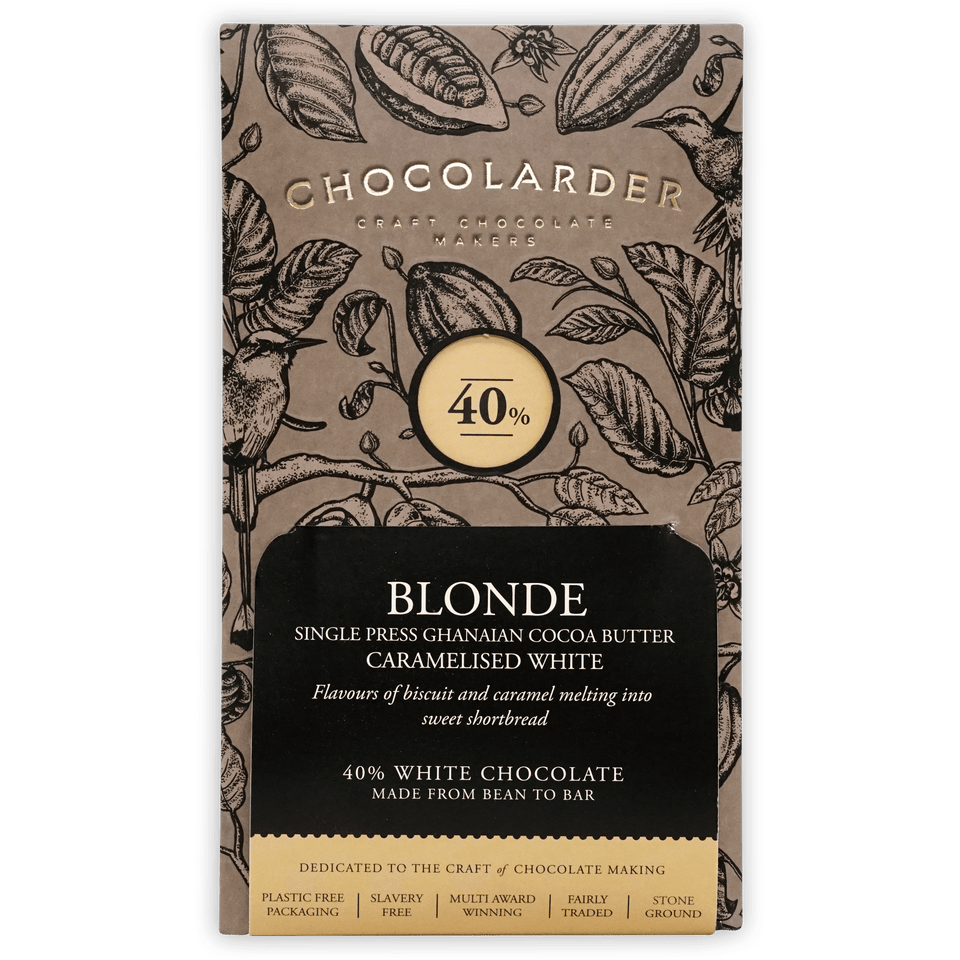 Chocolarder Caramelized Blonde White 40% chocolate bar wrapper
