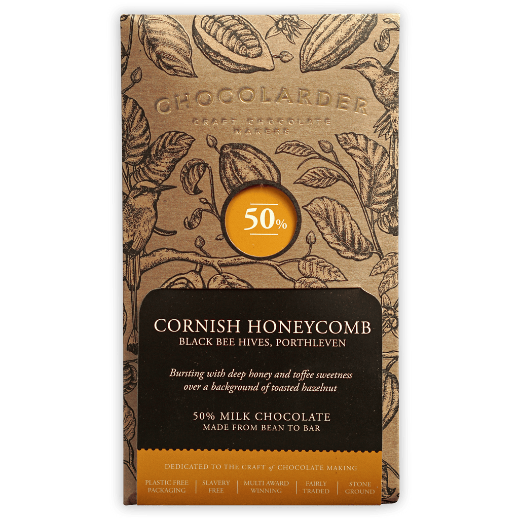 Chocolarder Cornish Honeycomb 50% Milk Chocolate bar wrapper