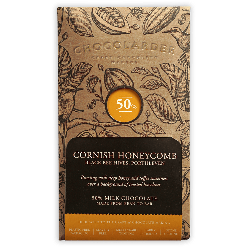Chocolarder Cornish Honeycomb 50% Milk Chocolate bar wrapper