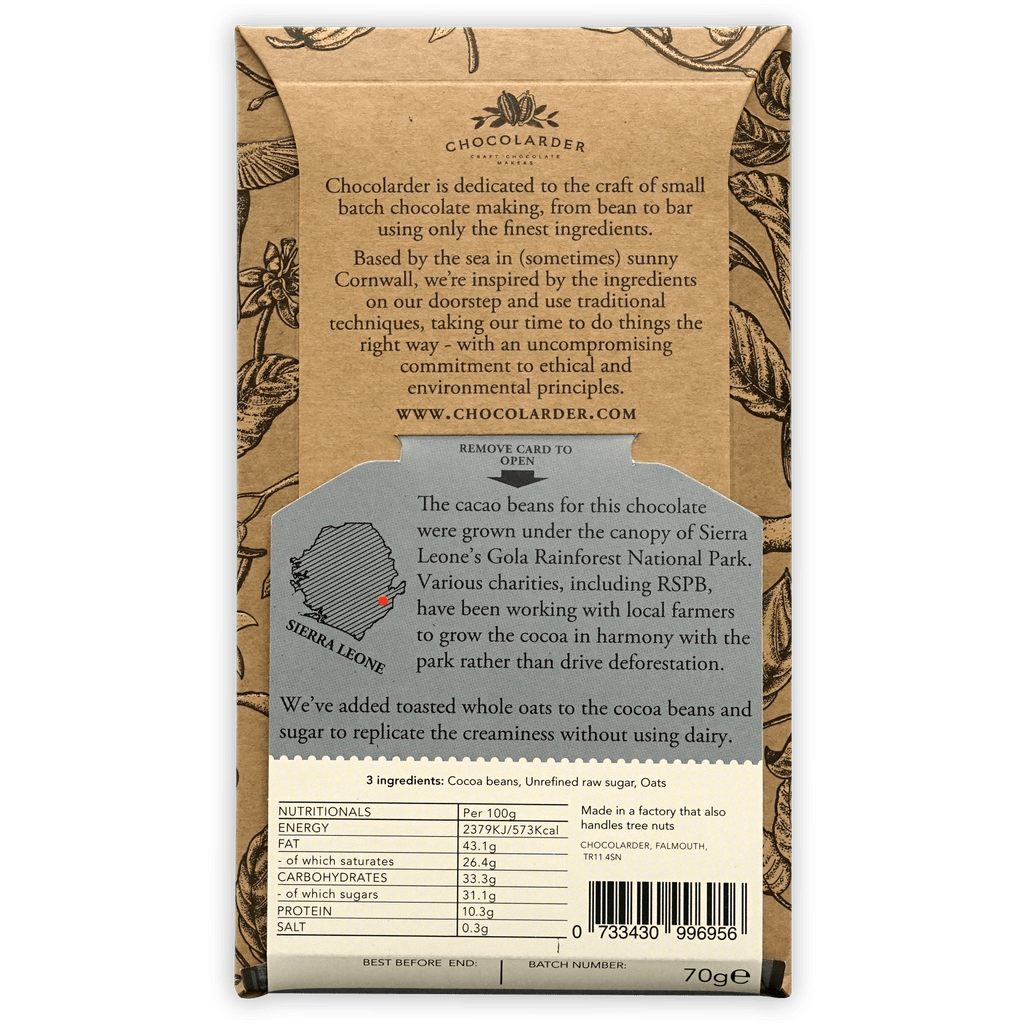 Chocolarder Toasted Oat Milk 60% 70g bar with Sierra Leone map
