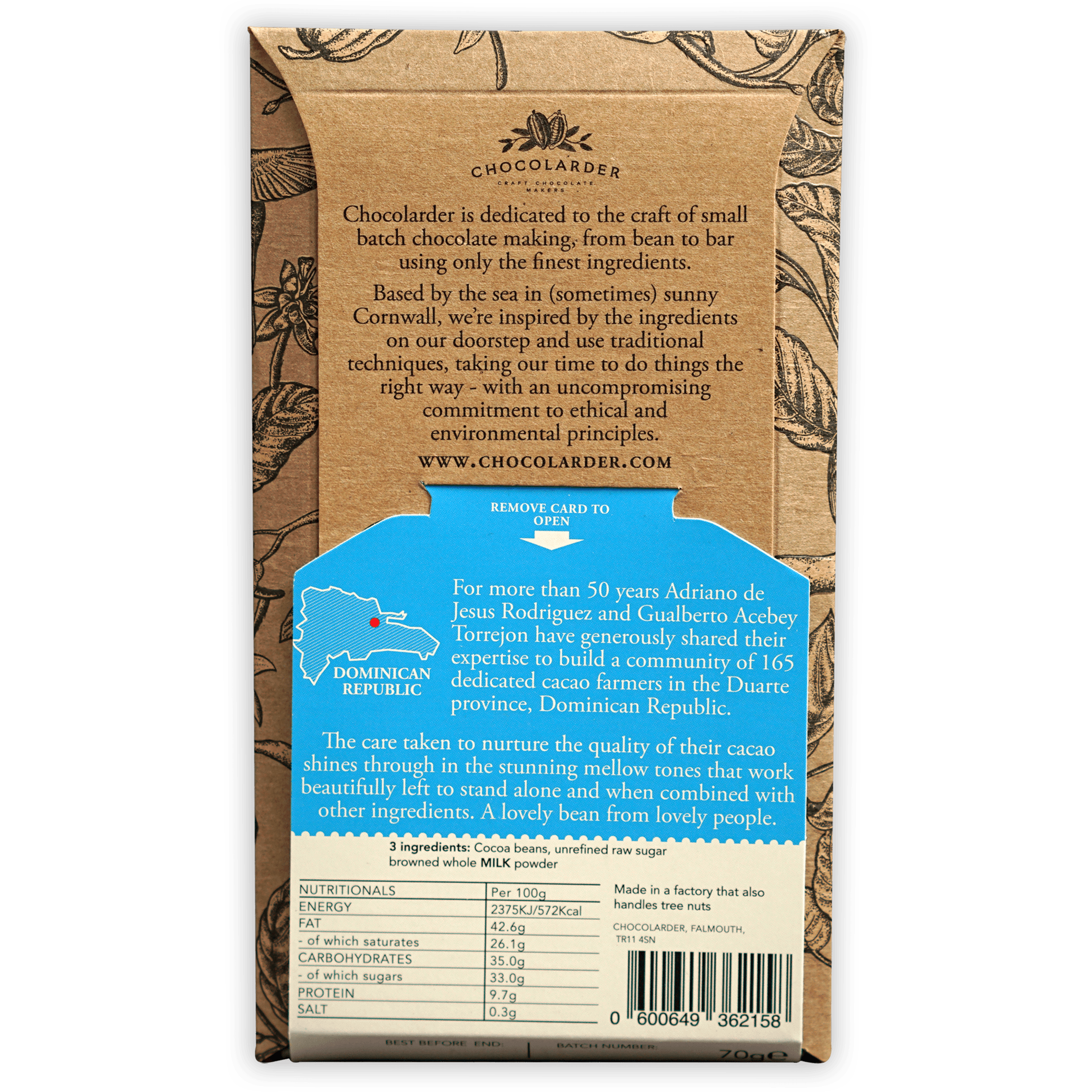 Chocolarder Browned Butter Milk 60% brown kraft wrapper with blue label
