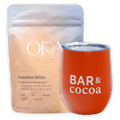 Vibrant orange insulated wine tumbler with clear lid and Bar & Cocoa lettering in Drinking Chocolate Gift Bundle