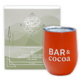 Orange insulated tumbler with clear lid and Bar & Cocoa text in Drinking Chocolate Gift Bundle