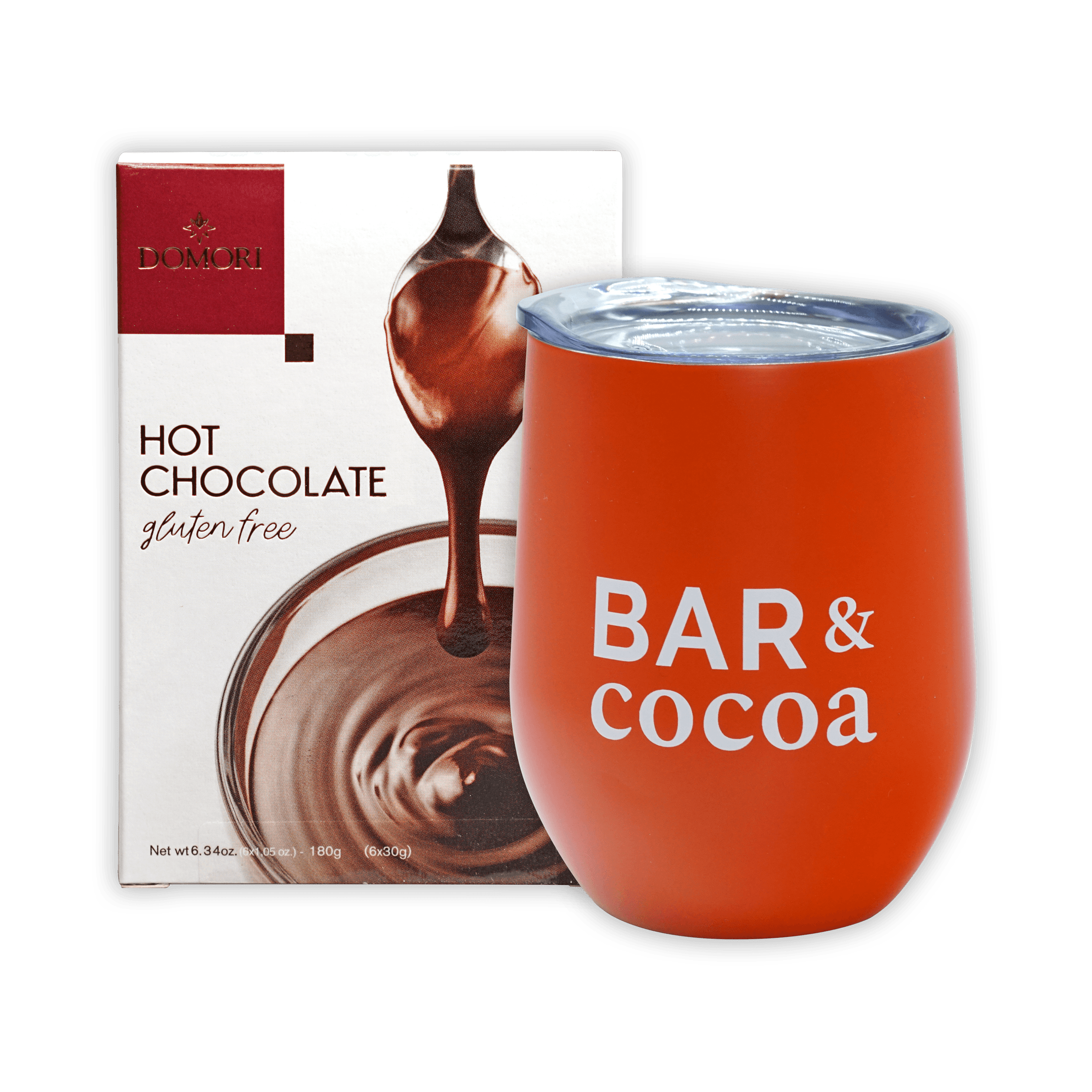 Orange insulated tumbler with clear lid and Bar & Cocoa print