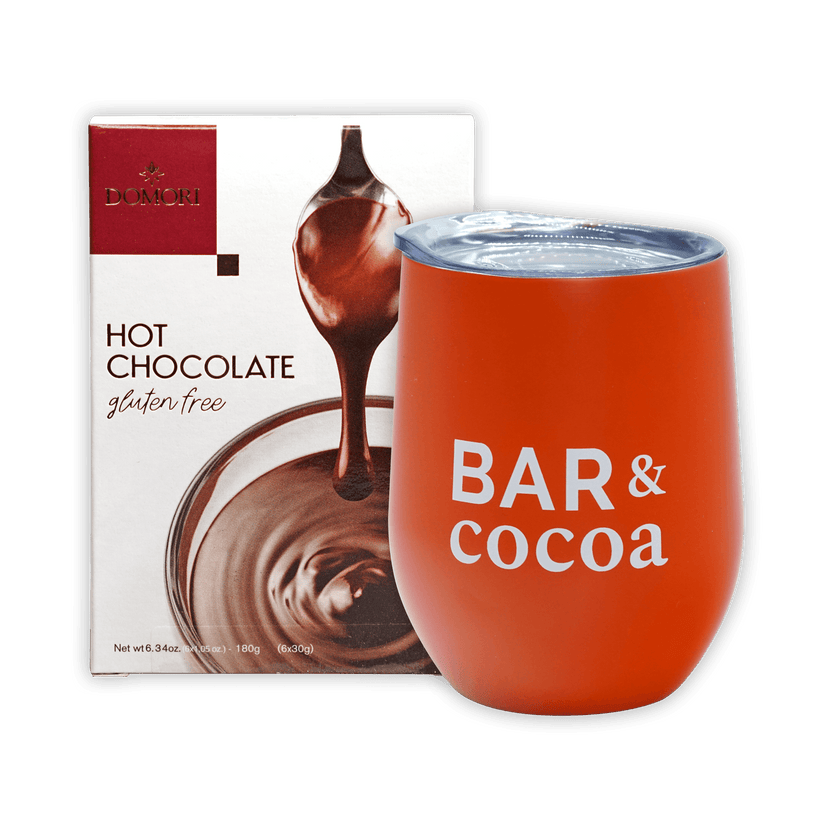 Orange insulated tumbler with clear lid and Bar & Cocoa print