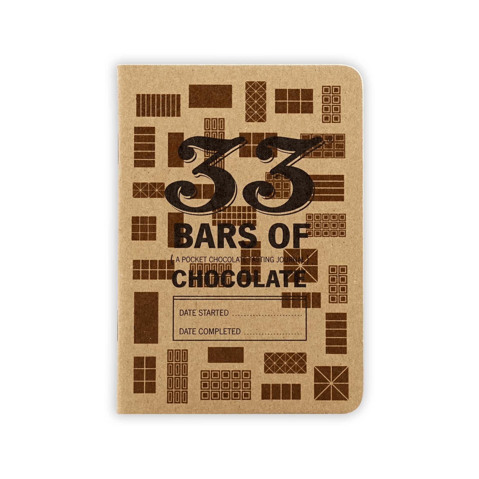 Brown kraft paper Chocolate Tasting Journal with 33 bars of chocolate design
