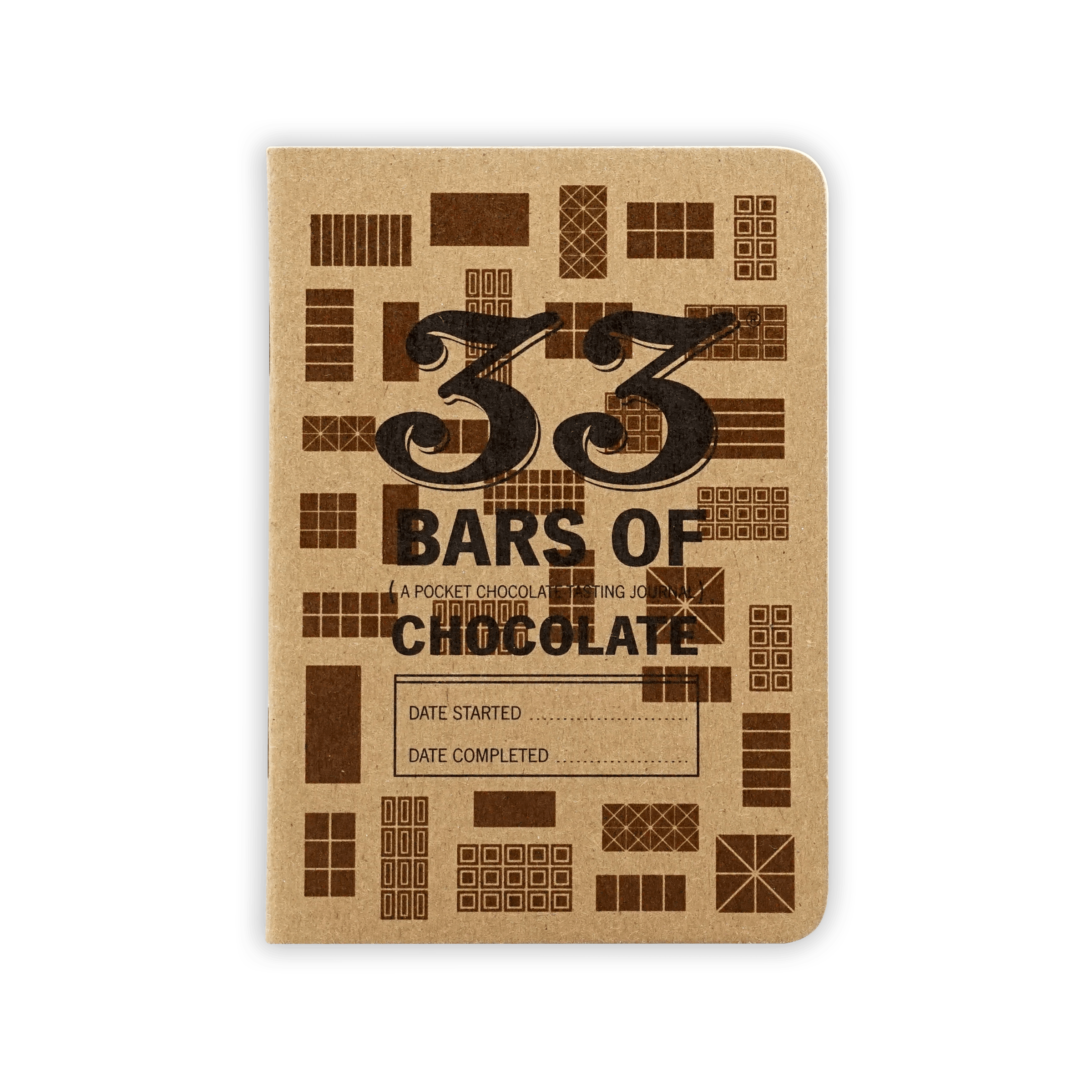 Brown kraft paper Chocolate Tasting Journal with 33 bars of chocolate design