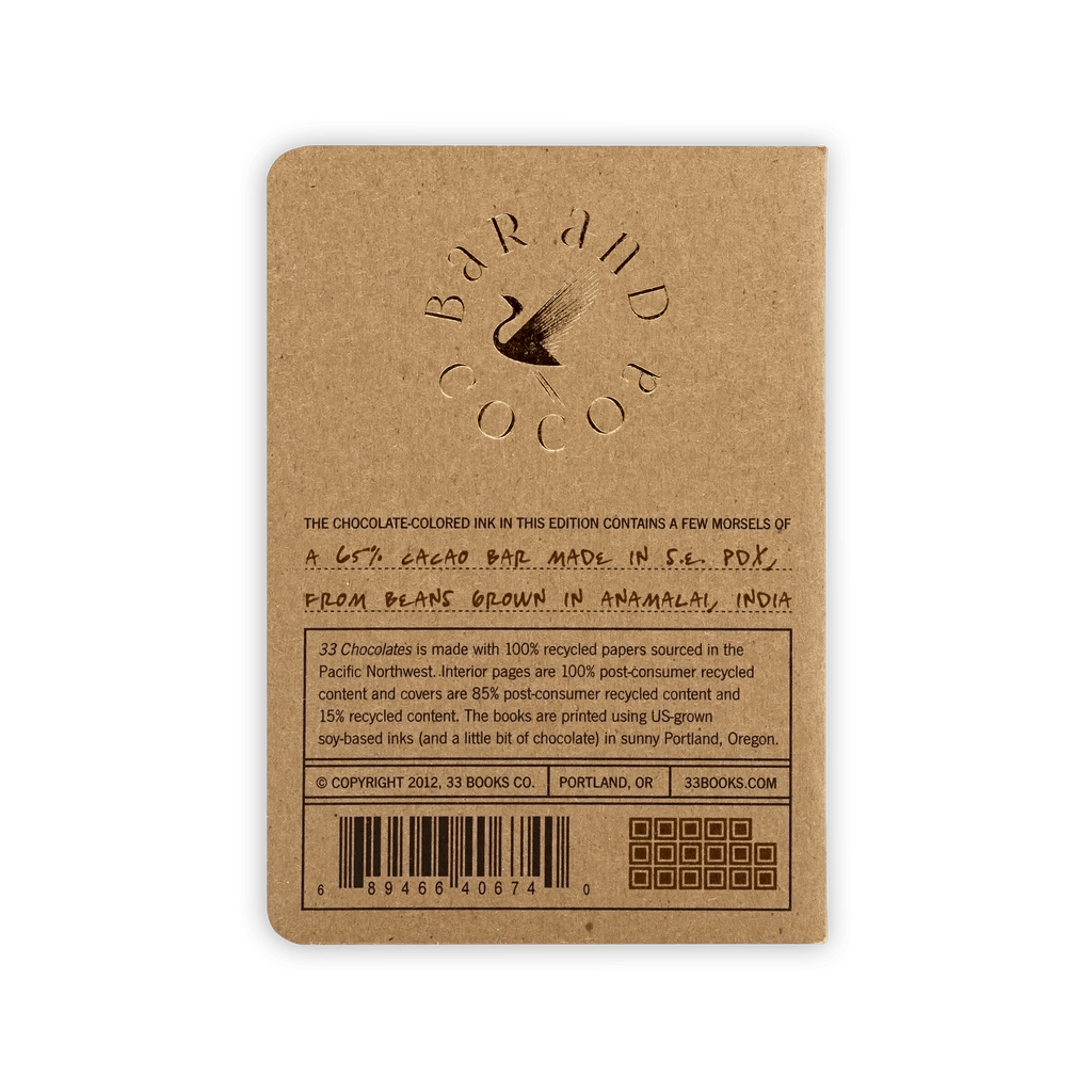 Brown kraft chocolate bar wrapper with embossed Bar and Cocoa bird logo