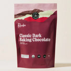 Raaka Classic Dark 71% cacao baking chocolate pouch with mountain design