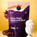 Raaka Cocoa Magic Mushroom Blend purple pouch with mountain design