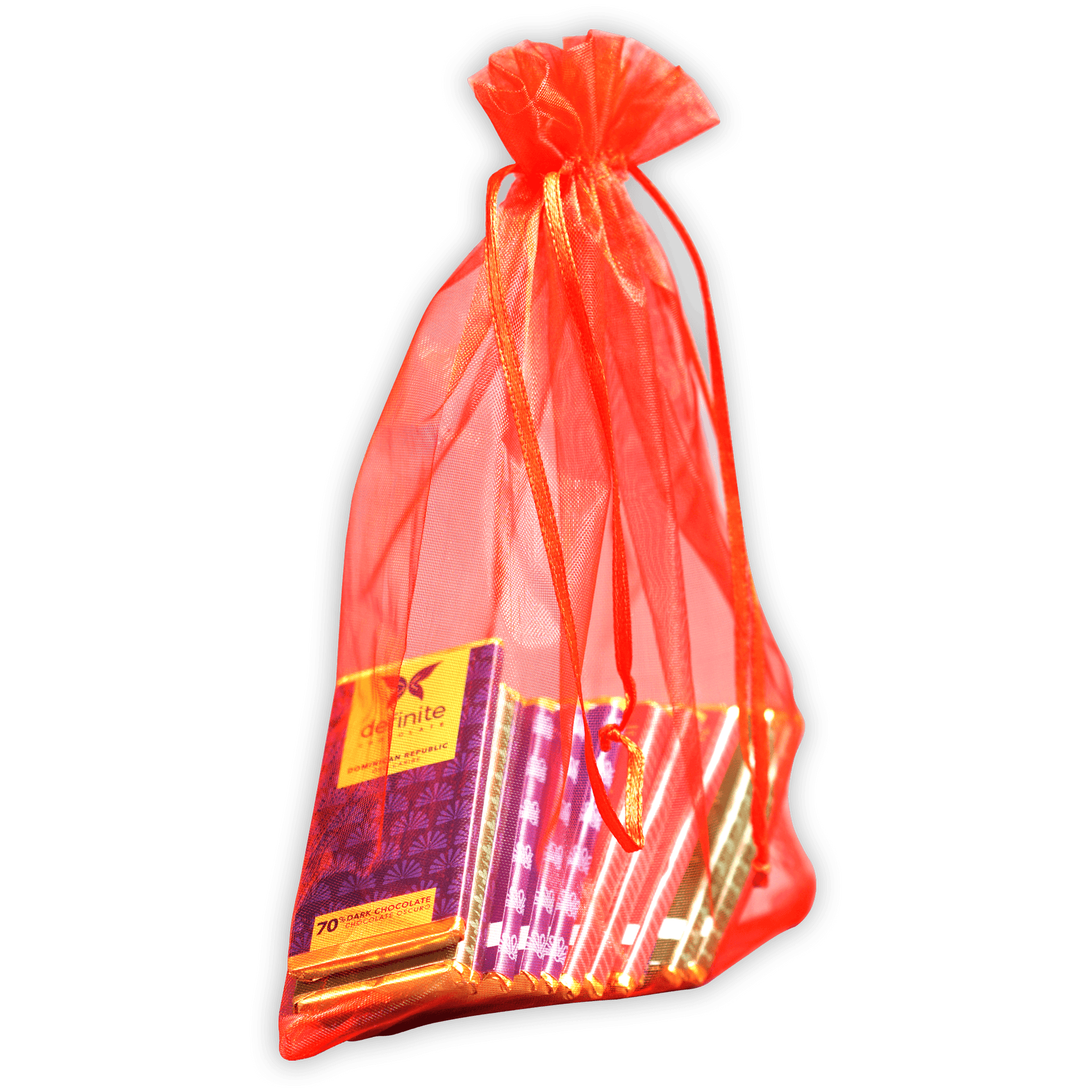 Vibrant orange sheer organza Definite Chocolate Mini Bar Variety Bag with 12 minis