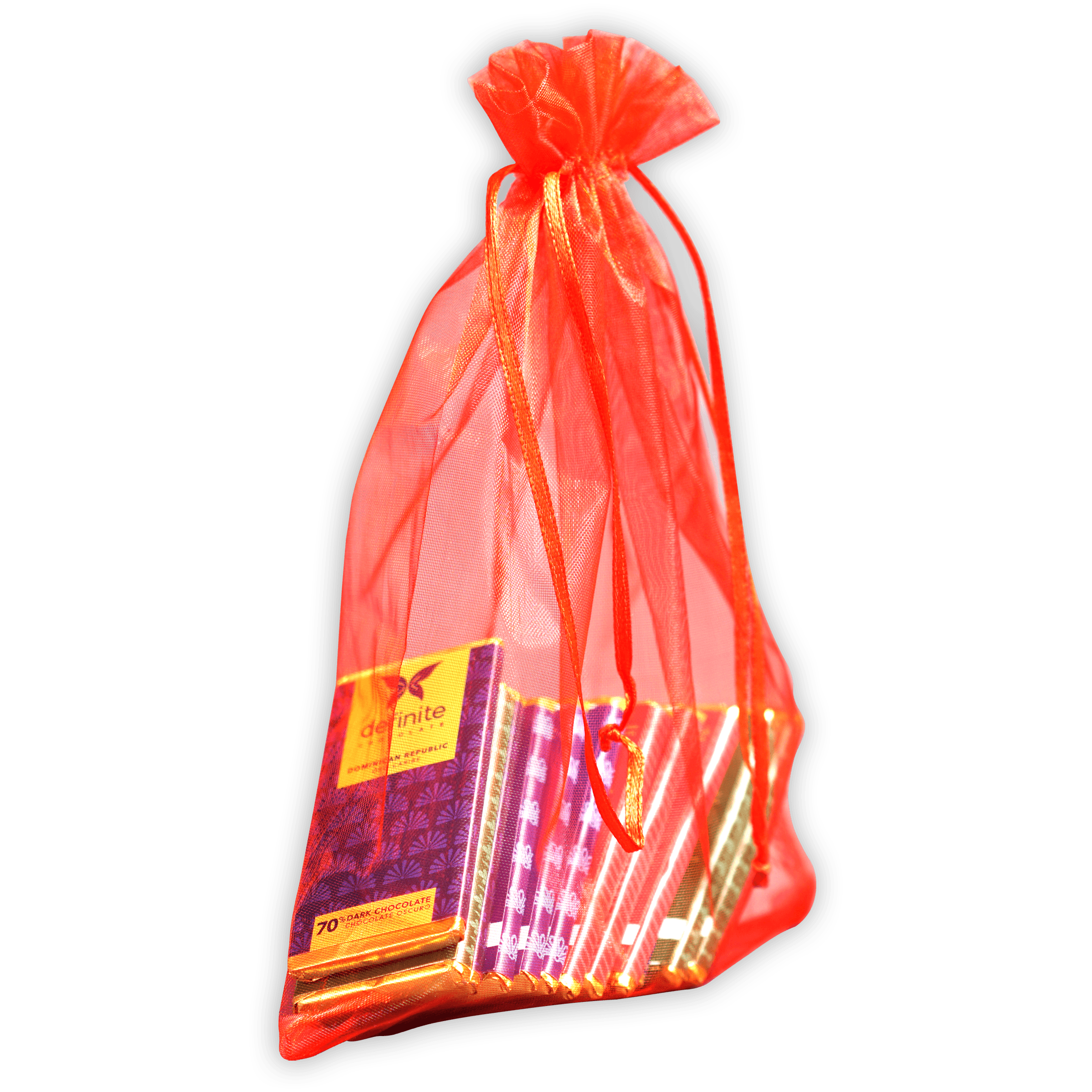 Vibrant orange sheer organza Definite Chocolate Mini Bar Variety Bag with 12 minis