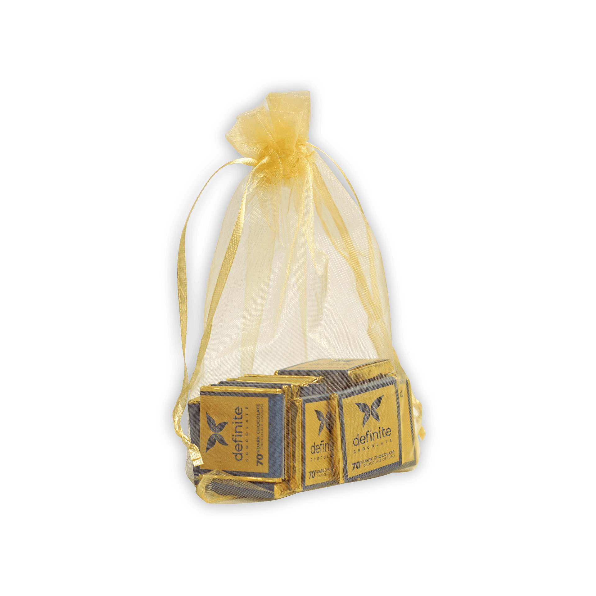 Sheer yellow organza bag with Definite Chocolate Napolitans mini squares