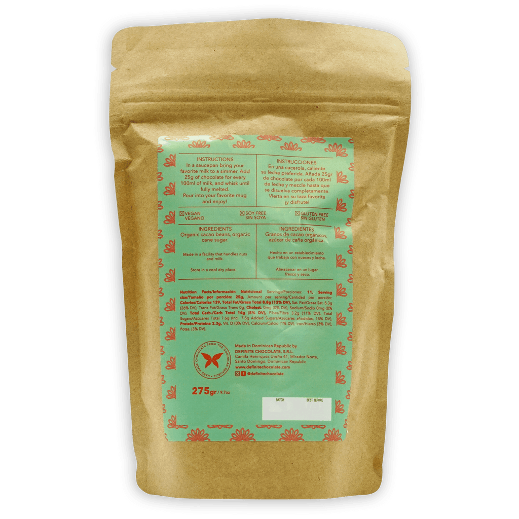 Definite Drinking Chocolate Dark 70% organic cacao powder resealable pouch