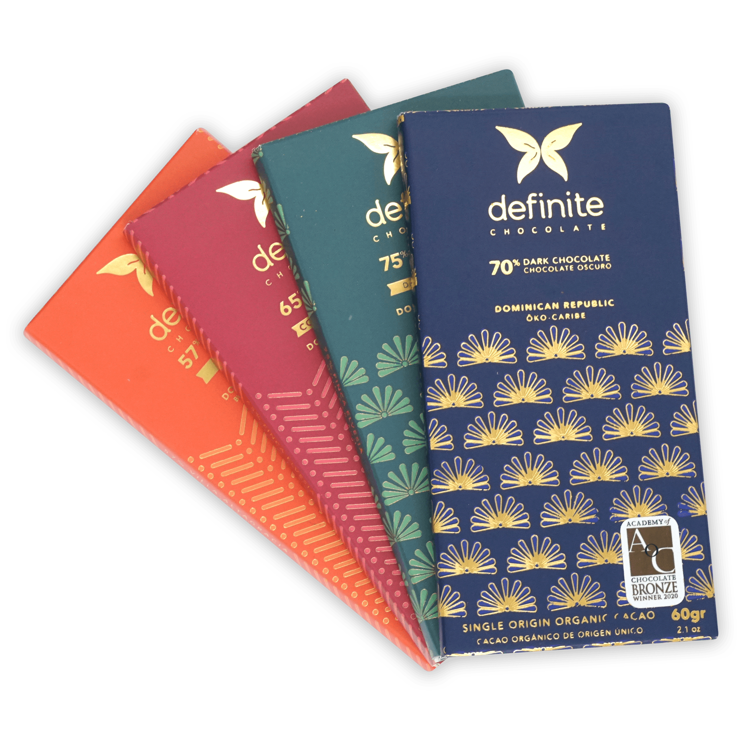 Definite Chocolate Variety Bundle: navy blue gold bar with butterfly sunburst