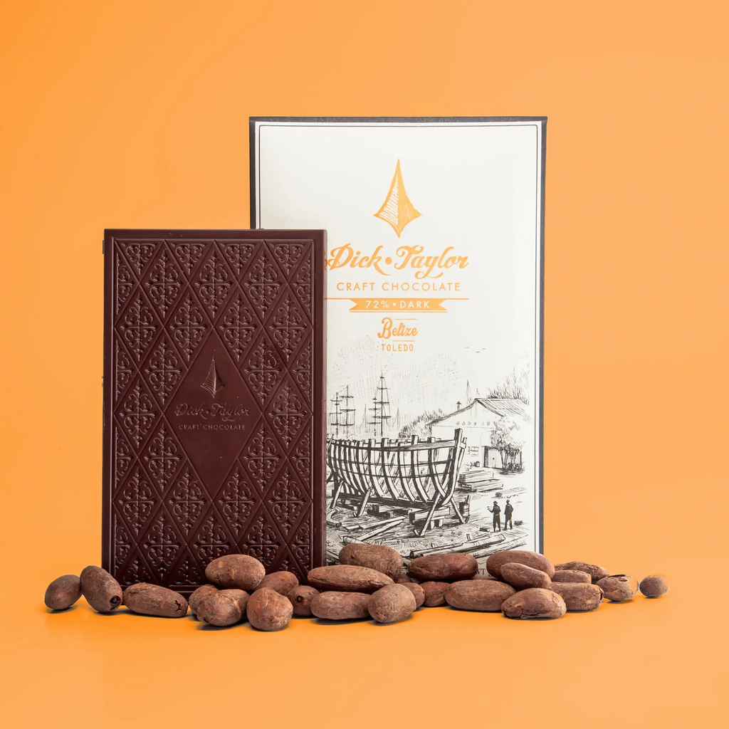 Dick Taylor Belize Toledo 72% dark chocolate bar with diamond pattern