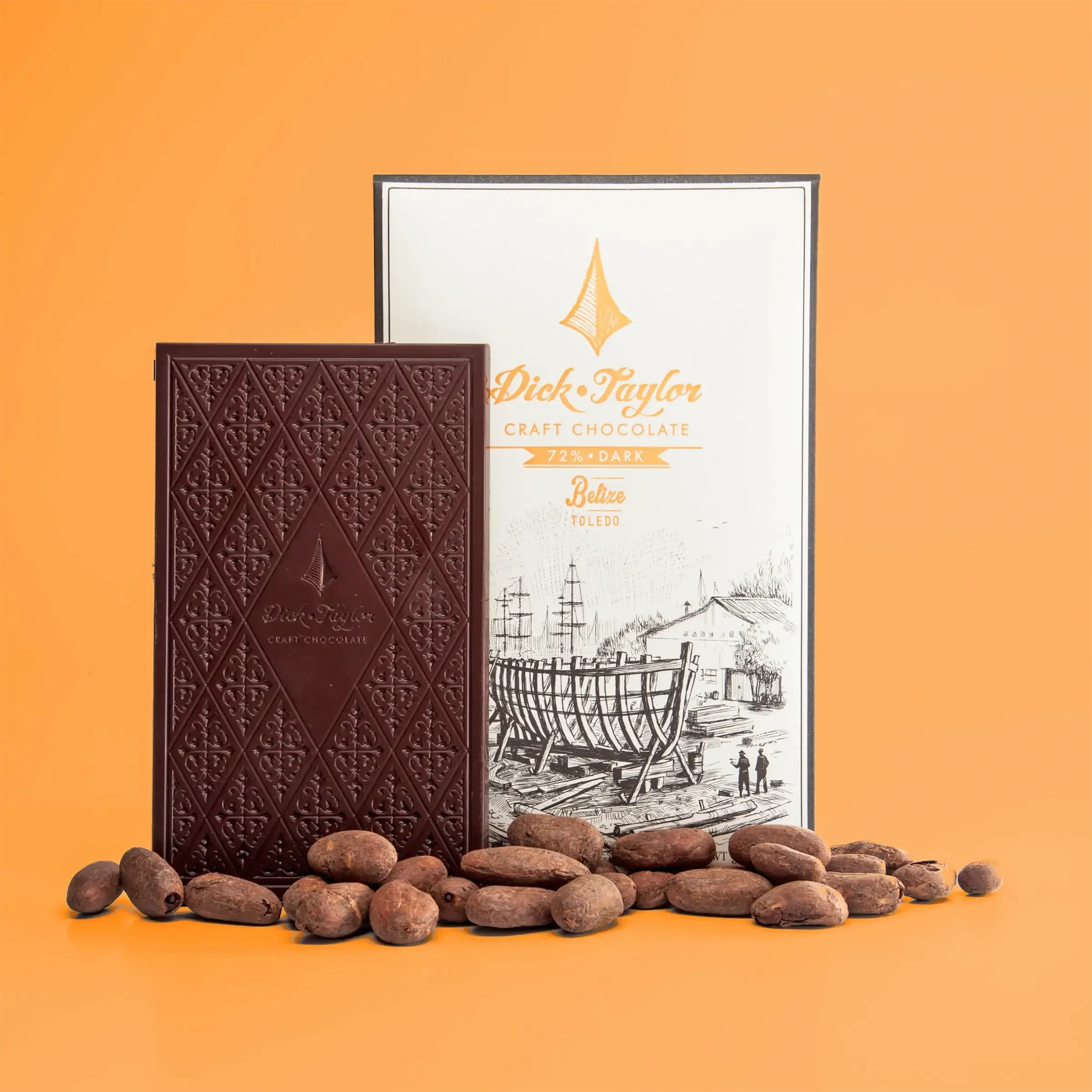 Dick Taylor Belize Toledo 72% dark chocolate bar with diamond pattern