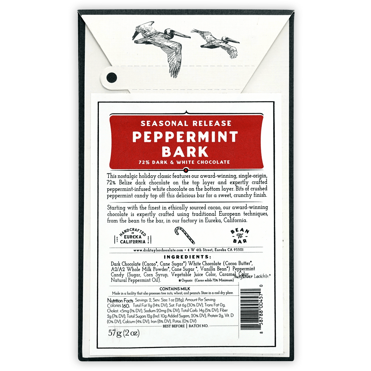 Dick Taylor Peppermint Bark Bar with pelicans wrapper