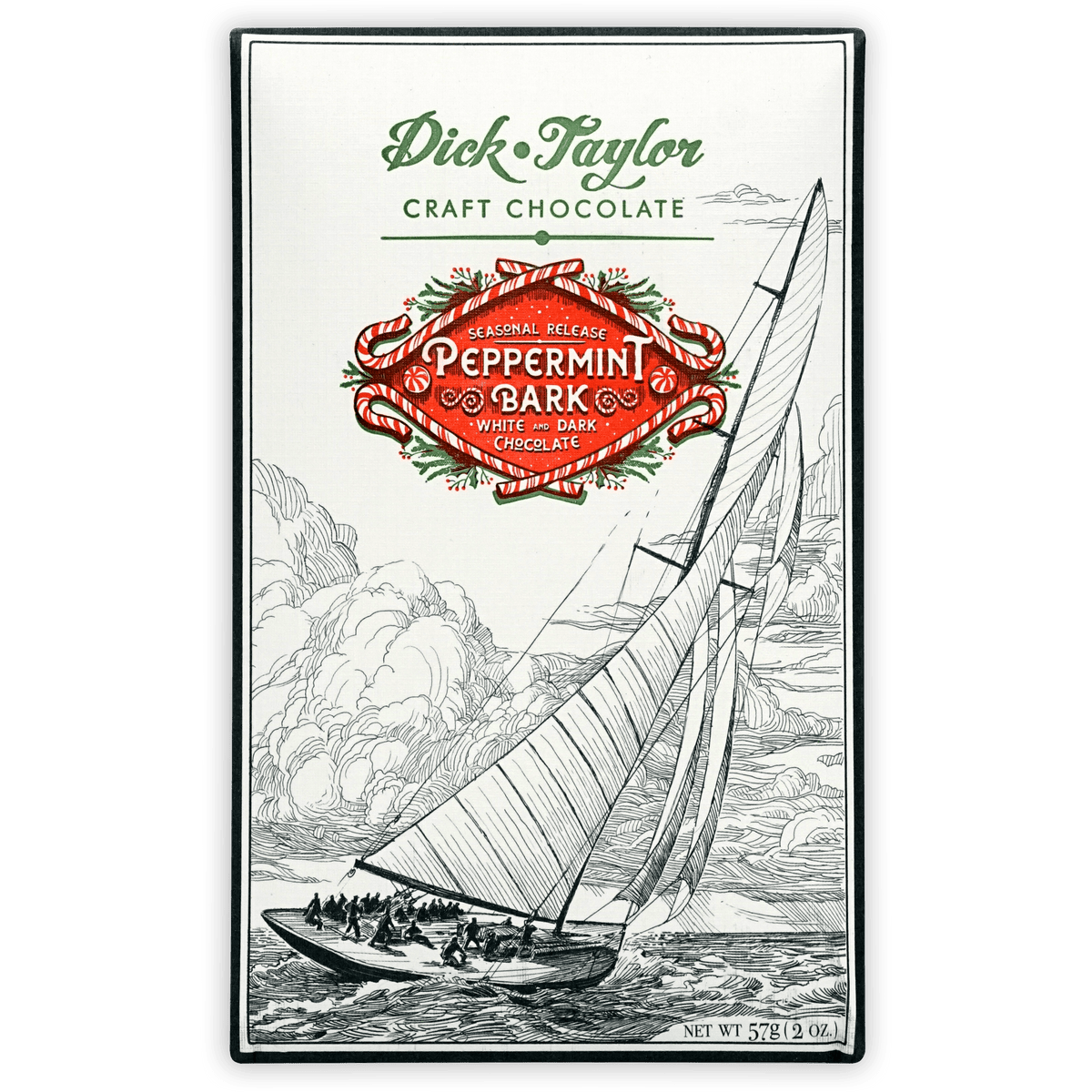Dick Taylor Peppermint Bark seasonal chocolate bar with festive label